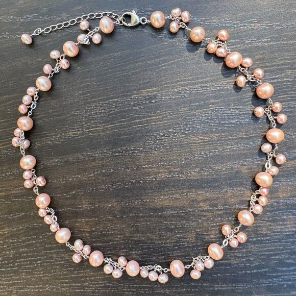 HONORA Sterling Silver Pink Pearl Cluster NECKLACE & Drop Earrings 16" - 19" - Picture 6 of 14